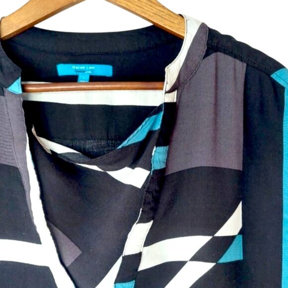 Derek Lam for Design Nation Abstract Geometric Teal & Black Striped Blouse Sz L - Picture 9 of 11